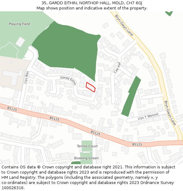 35, GARDD EITHIN, NORTHOP HALL, MOLD, CH7 6GJ: Location map and indicative extent of plot