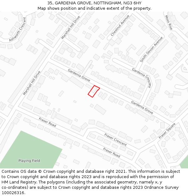 35, GARDENIA GROVE, NOTTINGHAM, NG3 6HY: Location map and indicative extent of plot