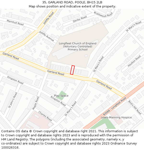 35, GARLAND ROAD, POOLE, BH15 2LB: Location map and indicative extent of plot