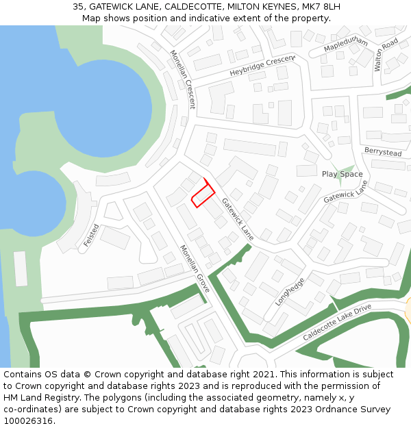 35, GATEWICK LANE, CALDECOTTE, MILTON KEYNES, MK7 8LH: Location map and indicative extent of plot