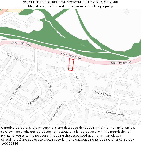 35, GELLIDEG ISAF RISE, MAESYCWMMER, HENGOED, CF82 7RB: Location map and indicative extent of plot