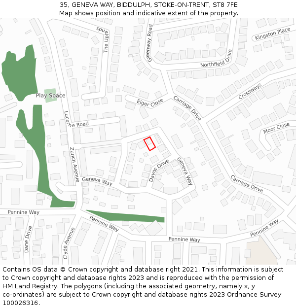 35, GENEVA WAY, BIDDULPH, STOKE-ON-TRENT, ST8 7FE: Location map and indicative extent of plot