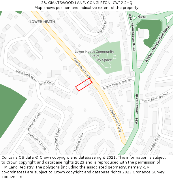 35, GIANTSWOOD LANE, CONGLETON, CW12 2HQ: Location map and indicative extent of plot