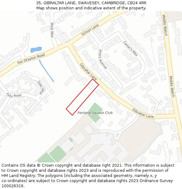 35, GIBRALTAR LANE, SWAVESEY, CAMBRIDGE, CB24 4RR: Location map and indicative extent of plot