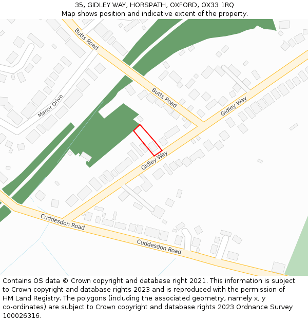 35, GIDLEY WAY, HORSPATH, OXFORD, OX33 1RQ: Location map and indicative extent of plot