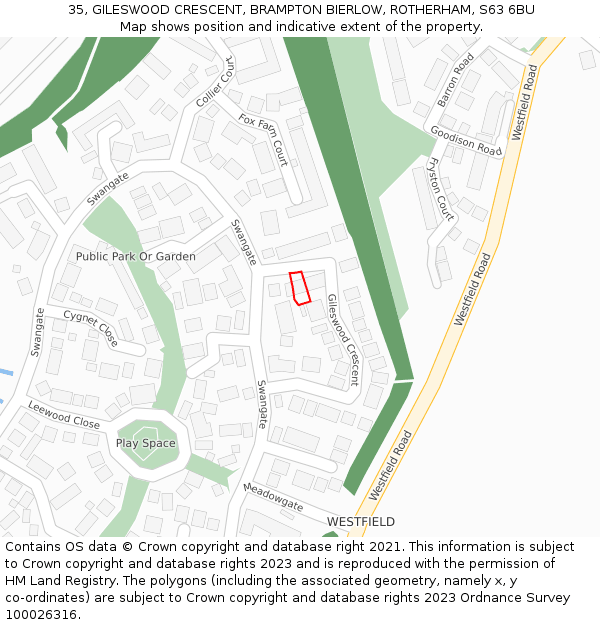 35, GILESWOOD CRESCENT, BRAMPTON BIERLOW, ROTHERHAM, S63 6BU: Location map and indicative extent of plot