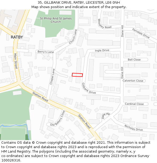35, GILLBANK DRIVE, RATBY, LEICESTER, LE6 0NH: Location map and indicative extent of plot