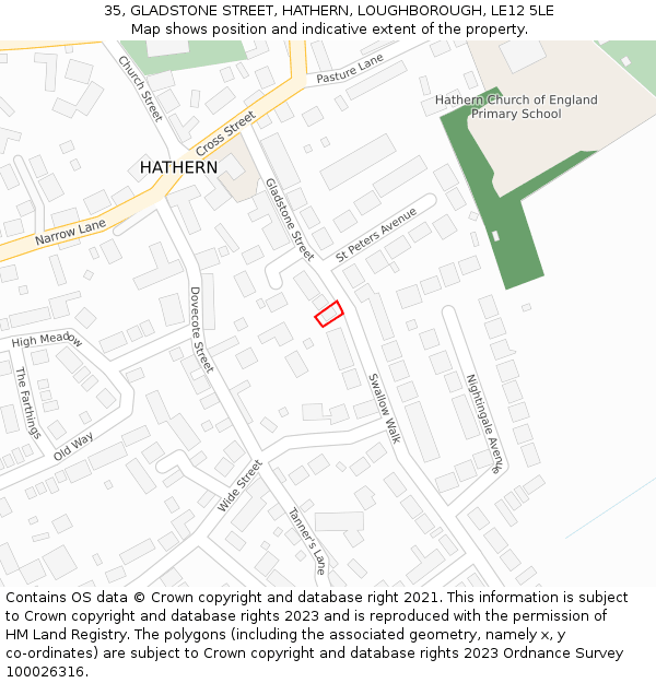 35, GLADSTONE STREET, HATHERN, LOUGHBOROUGH, LE12 5LE: Location map and indicative extent of plot