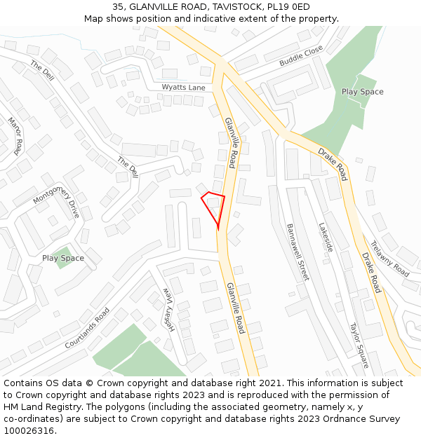 35, GLANVILLE ROAD, TAVISTOCK, PL19 0ED: Location map and indicative extent of plot