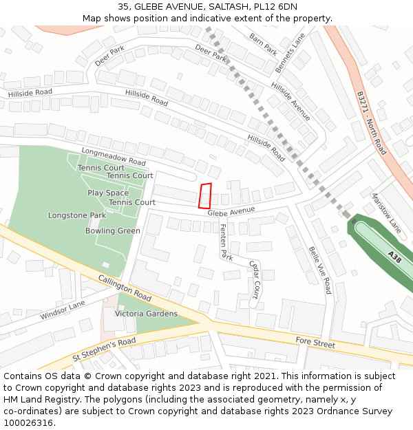 35, GLEBE AVENUE, SALTASH, PL12 6DN: Location map and indicative extent of plot