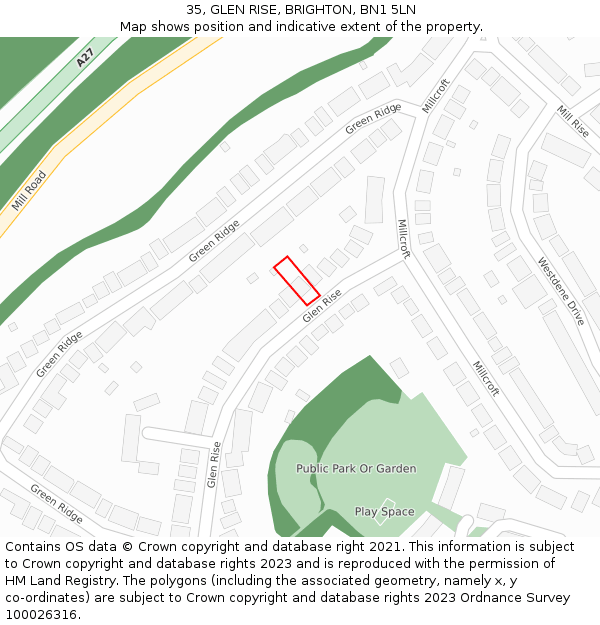 35, GLEN RISE, BRIGHTON, BN1 5LN: Location map and indicative extent of plot