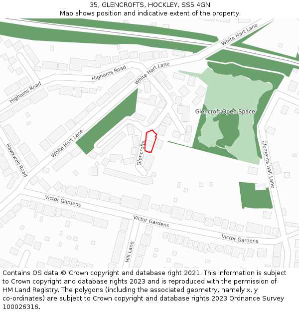 35, GLENCROFTS, HOCKLEY, SS5 4GN: Location map and indicative extent of plot