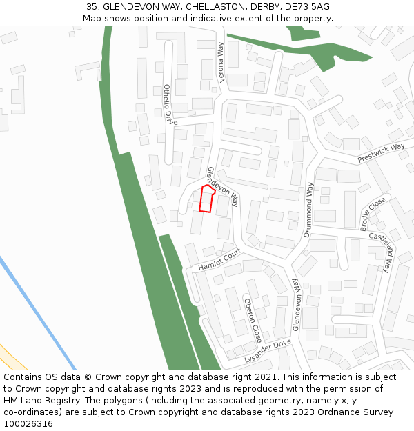 35, GLENDEVON WAY, CHELLASTON, DERBY, DE73 5AG: Location map and indicative extent of plot