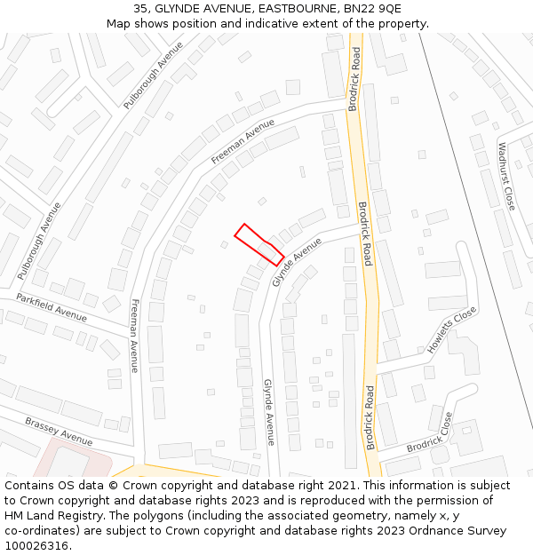 35, GLYNDE AVENUE, EASTBOURNE, BN22 9QE: Location map and indicative extent of plot