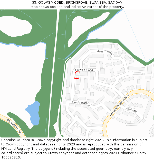35, GOLWG Y COED, BIRCHGROVE, SWANSEA, SA7 0HY: Location map and indicative extent of plot