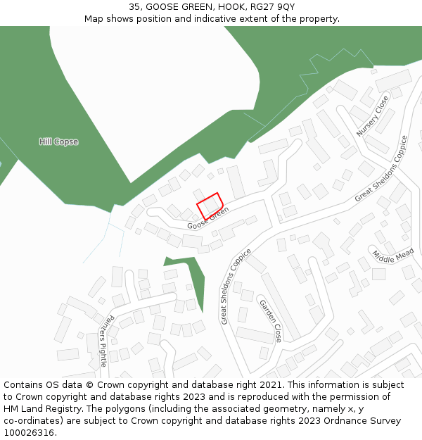 35, GOOSE GREEN, HOOK, RG27 9QY: Location map and indicative extent of plot