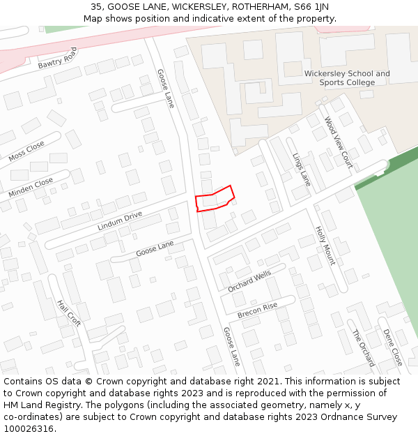 35, GOOSE LANE, WICKERSLEY, ROTHERHAM, S66 1JN: Location map and indicative extent of plot