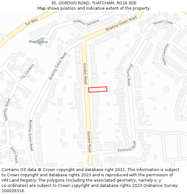 35, GORDON ROAD, THATCHAM, RG18 3DE: Location map and indicative extent of plot