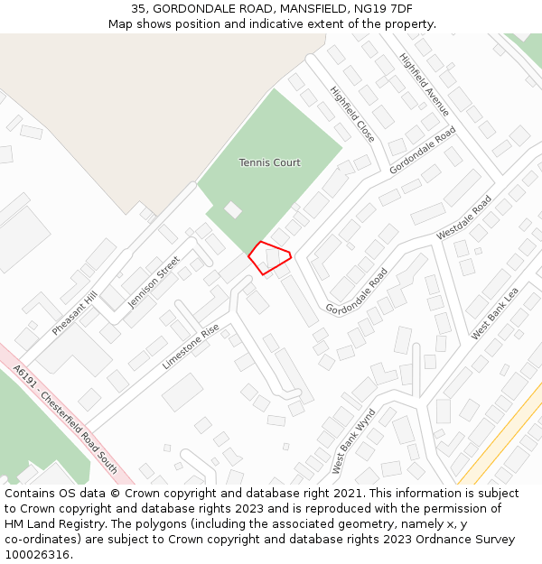 35, GORDONDALE ROAD, MANSFIELD, NG19 7DF: Location map and indicative extent of plot