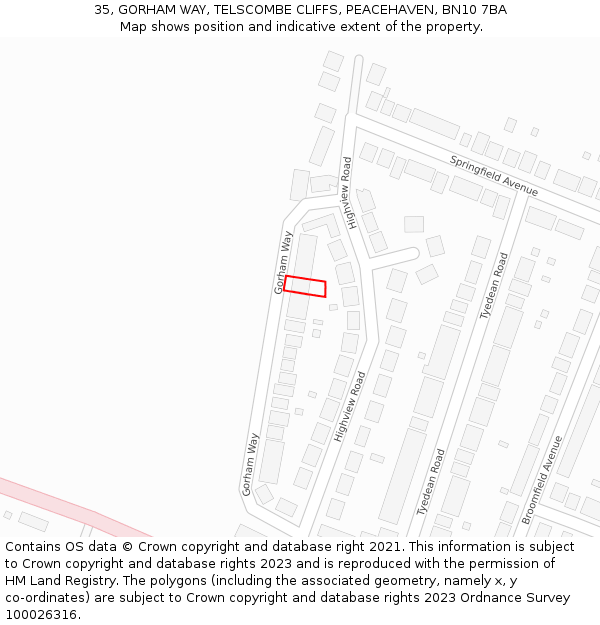 35, GORHAM WAY, TELSCOMBE CLIFFS, PEACEHAVEN, BN10 7BA: Location map and indicative extent of plot