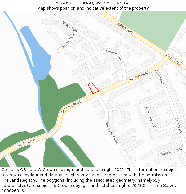 35, GOSCOTE ROAD, WALSALL, WS3 4LE: Location map and indicative extent of plot