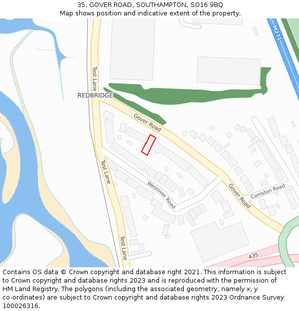 35, GOVER ROAD, SOUTHAMPTON, SO16 9BQ: Location map and indicative extent of plot