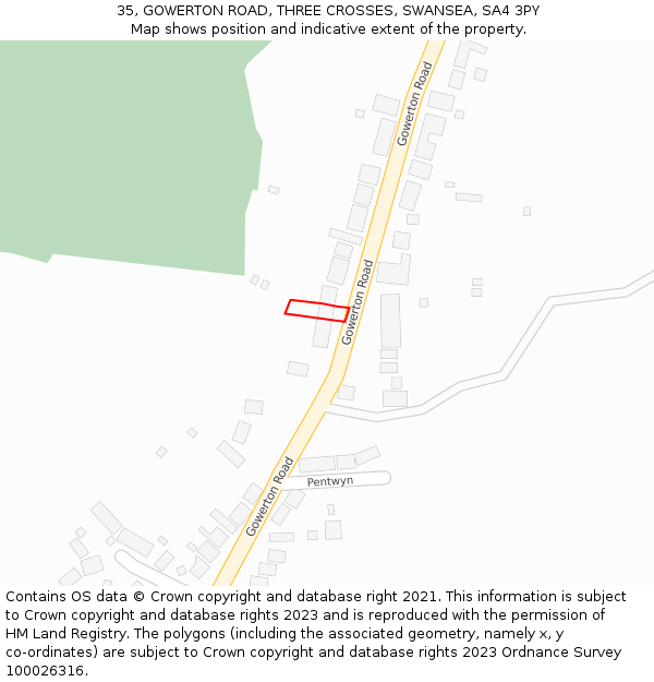 35, GOWERTON ROAD, THREE CROSSES, SWANSEA, SA4 3PY: Location map and indicative extent of plot