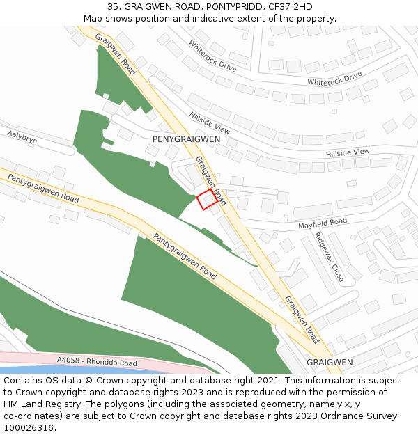 35, GRAIGWEN ROAD, PONTYPRIDD, CF37 2HD: Location map and indicative extent of plot