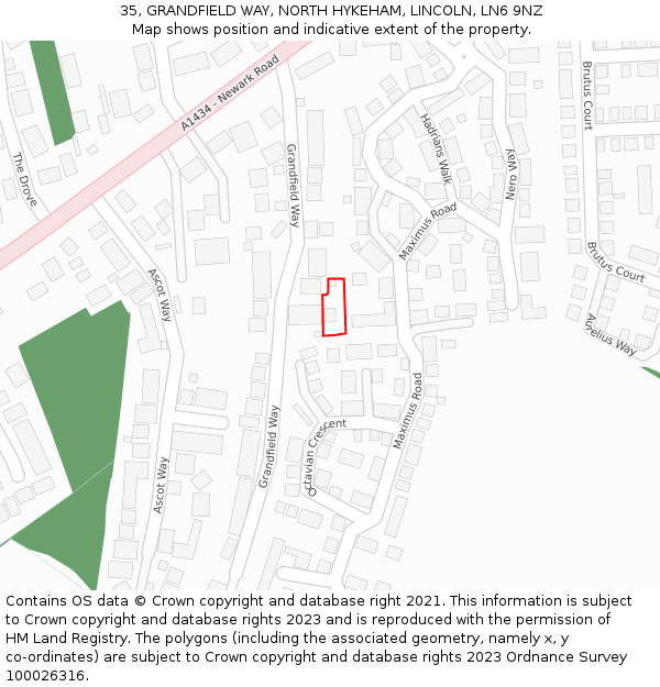 35, GRANDFIELD WAY, NORTH HYKEHAM, LINCOLN, LN6 9NZ: Location map and indicative extent of plot