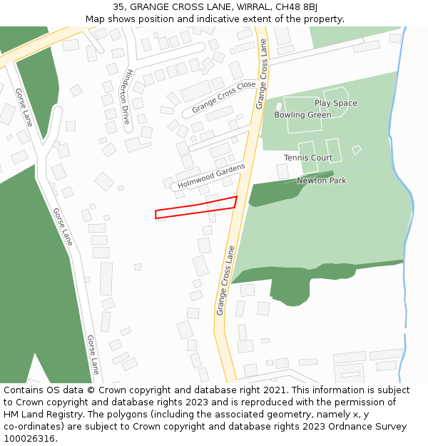 35, GRANGE CROSS LANE, WIRRAL, CH48 8BJ: Location map and indicative extent of plot