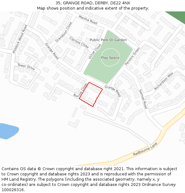 35, GRANGE ROAD, DERBY, DE22 4NX: Location map and indicative extent of plot