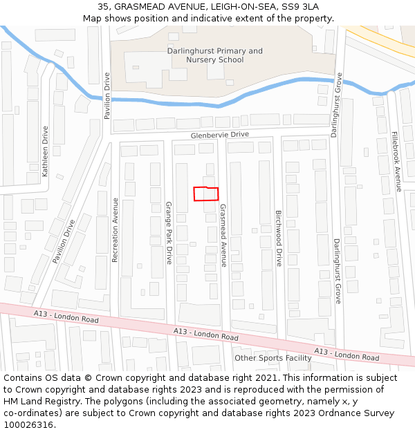 35, GRASMEAD AVENUE, LEIGH-ON-SEA, SS9 3LA: Location map and indicative extent of plot