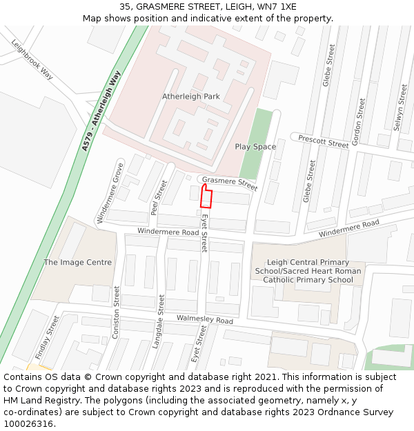 35, GRASMERE STREET, LEIGH, WN7 1XE: Location map and indicative extent of plot