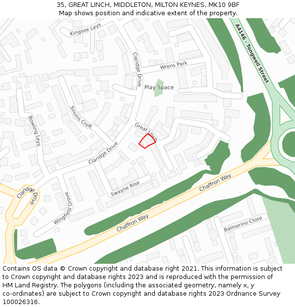 35, GREAT LINCH, MIDDLETON, MILTON KEYNES, MK10 9BF: Location map and indicative extent of plot