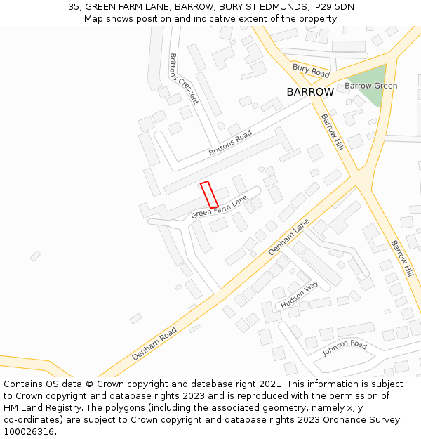 35, GREEN FARM LANE, BARROW, BURY ST EDMUNDS, IP29 5DN: Location map and indicative extent of plot