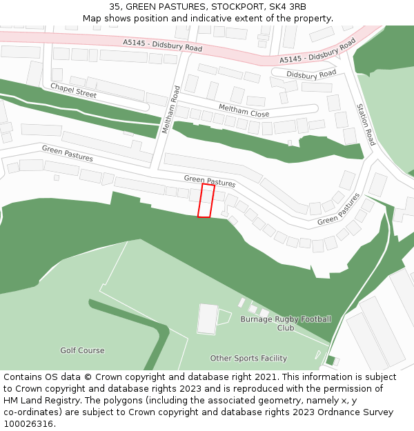 35, GREEN PASTURES, STOCKPORT, SK4 3RB: Location map and indicative extent of plot