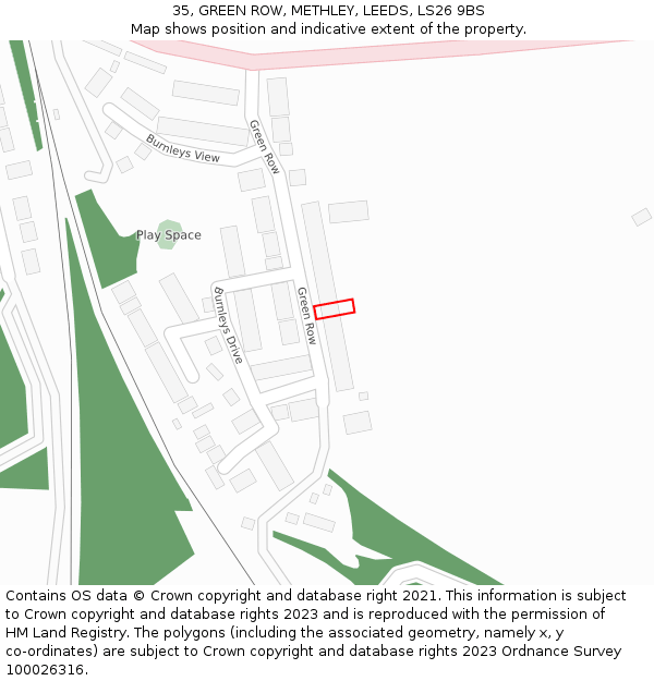 35, GREEN ROW, METHLEY, LEEDS, LS26 9BS: Location map and indicative extent of plot