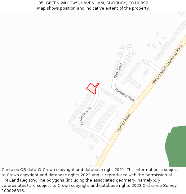 35, GREEN WILLOWS, LAVENHAM, SUDBURY, CO10 9SP: Location map and indicative extent of plot