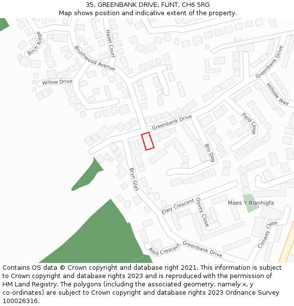 35, GREENBANK DRIVE, FLINT, CH6 5RG: Location map and indicative extent of plot