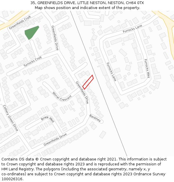 35, GREENFIELDS DRIVE, LITTLE NESTON, NESTON, CH64 0TX: Location map and indicative extent of plot