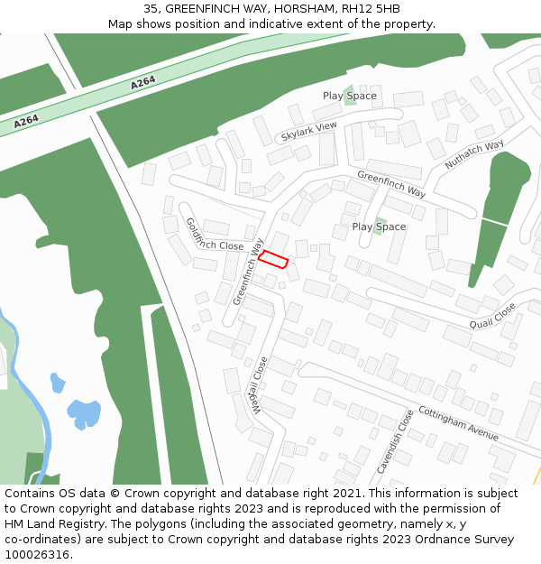 35, GREENFINCH WAY, HORSHAM, RH12 5HB: Location map and indicative extent of plot