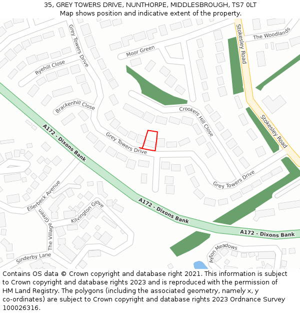 35, GREY TOWERS DRIVE, NUNTHORPE, MIDDLESBROUGH, TS7 0LT: Location map and indicative extent of plot