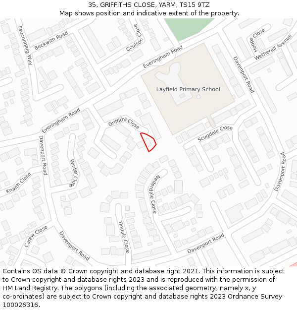 35, GRIFFITHS CLOSE, YARM, TS15 9TZ: Location map and indicative extent of plot