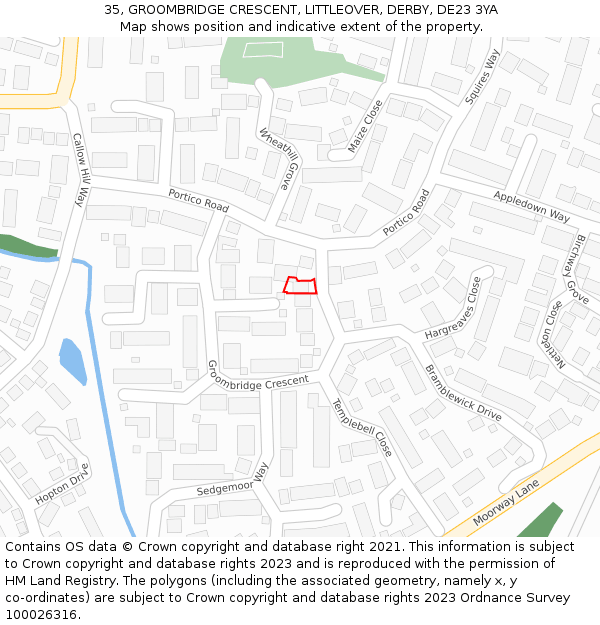 35, GROOMBRIDGE CRESCENT, LITTLEOVER, DERBY, DE23 3YA: Location map and indicative extent of plot