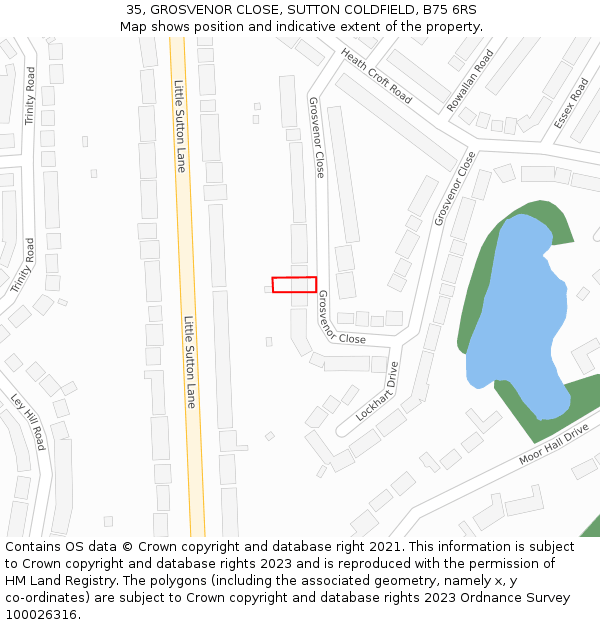 35, GROSVENOR CLOSE, SUTTON COLDFIELD, B75 6RS: Location map and indicative extent of plot