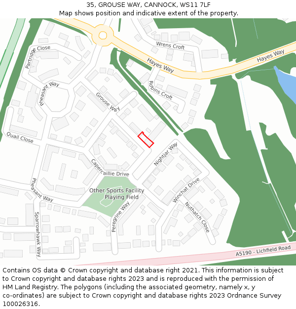 35, GROUSE WAY, CANNOCK, WS11 7LF: Location map and indicative extent of plot