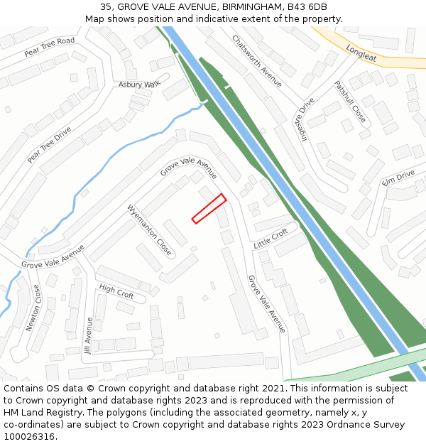 35, GROVE VALE AVENUE, BIRMINGHAM, B43 6DB: Location map and indicative extent of plot