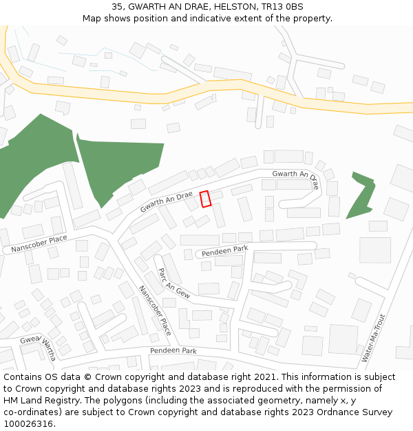 35, GWARTH AN DRAE, HELSTON, TR13 0BS: Location map and indicative extent of plot