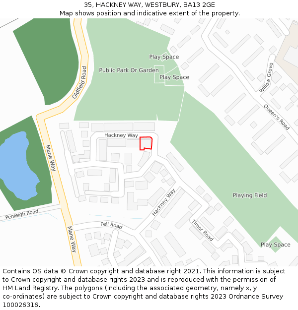 35, HACKNEY WAY, WESTBURY, BA13 2GE: Location map and indicative extent of plot