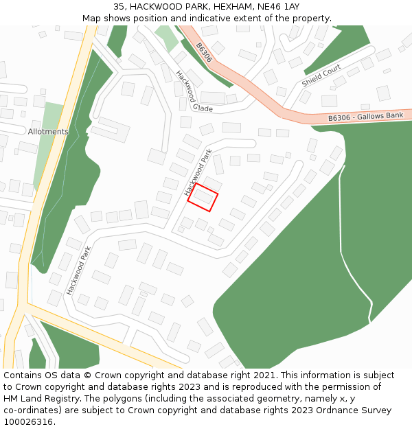 35, HACKWOOD PARK, HEXHAM, NE46 1AY: Location map and indicative extent of plot